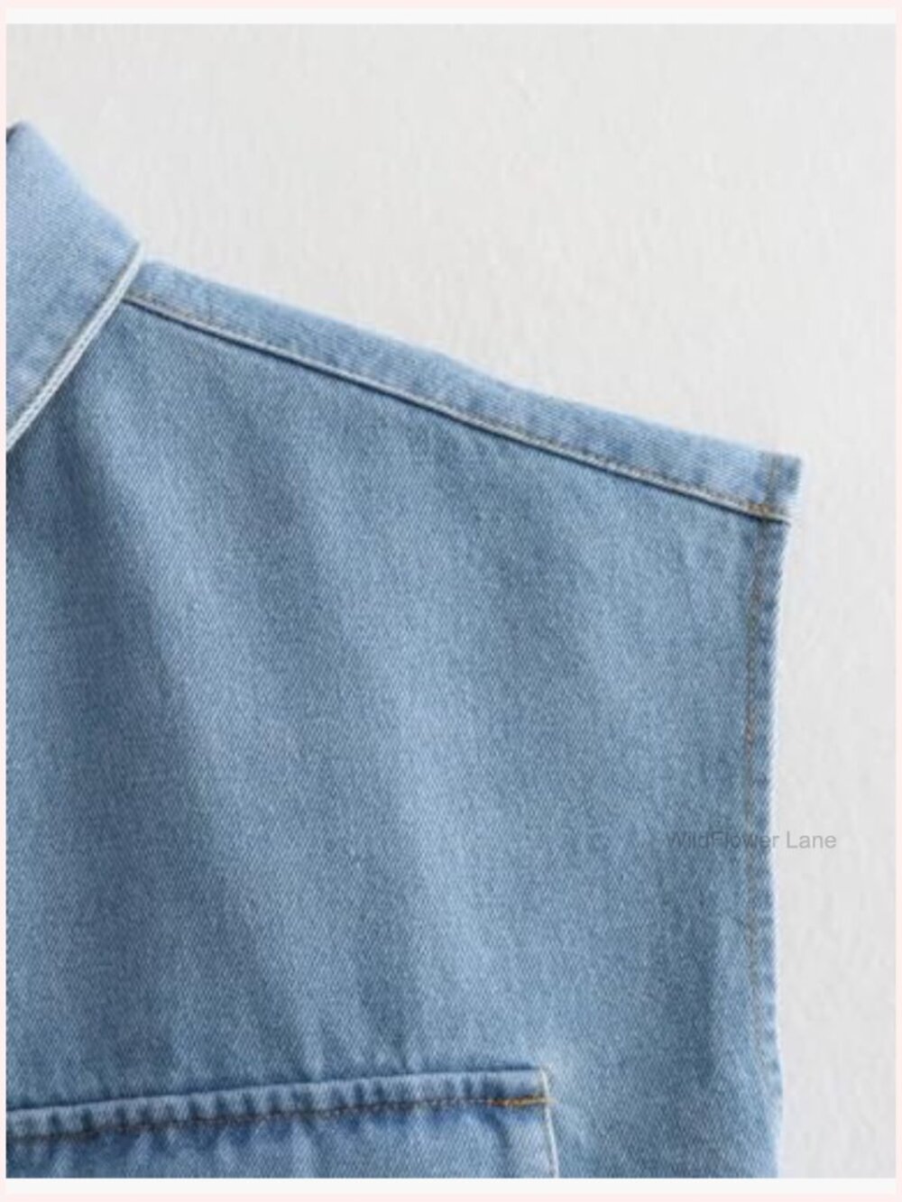 Cropped Button Down Sleeveless Denim Top with Pockets - Picture 5 of 7